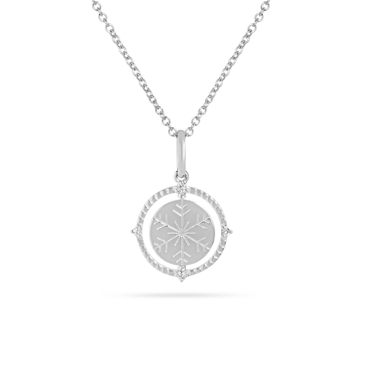 Diamond Mountain & Snowflake 14mm Flip Medallion Necklace