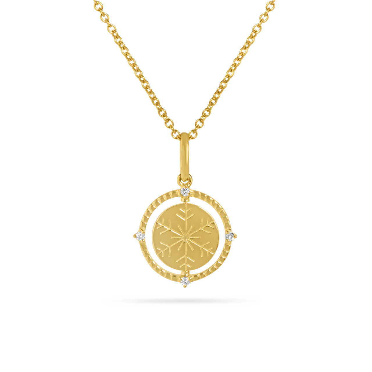 Diamond Mountain & Snowflake 14mm Flip Medallion Necklace