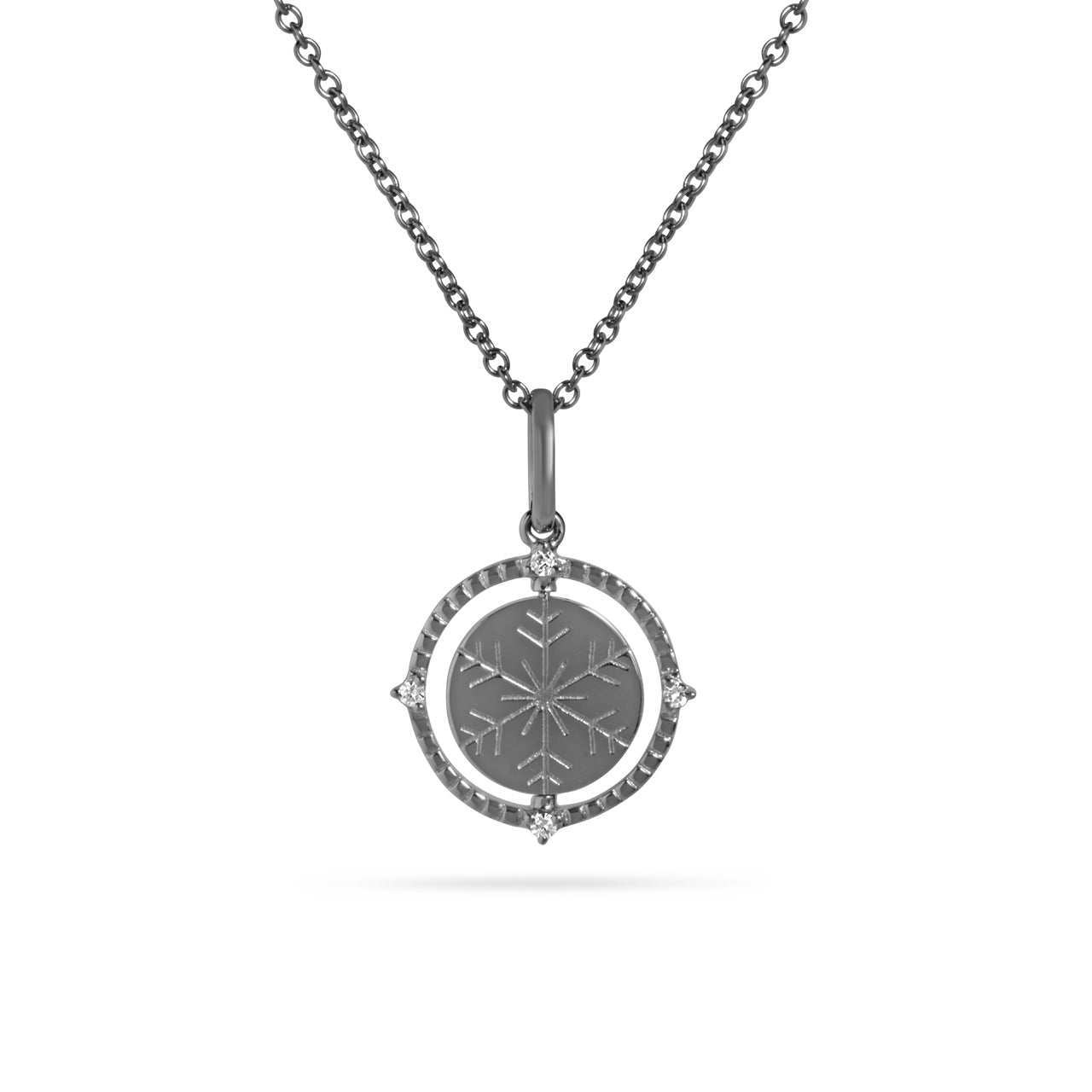 Diamond Mountain & Snowflake 14mm Flip Medallion Necklace