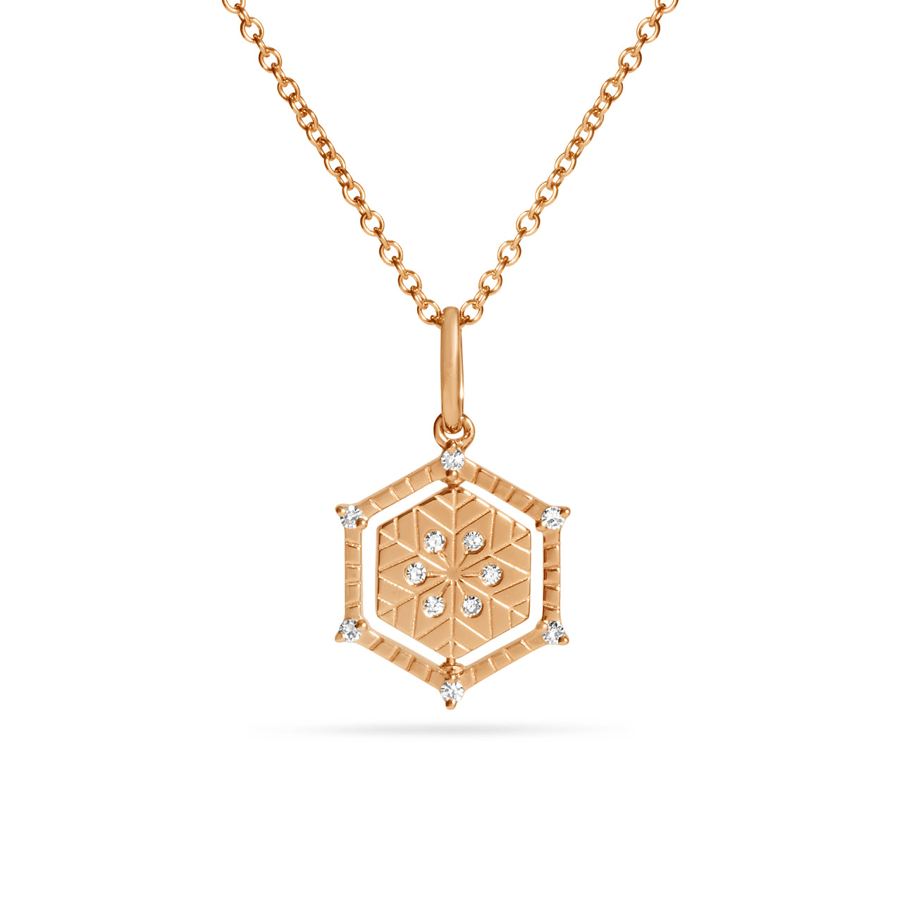 Diamond Mountain & Snowflake 13mm Flip Hexagon Medallion Necklace
