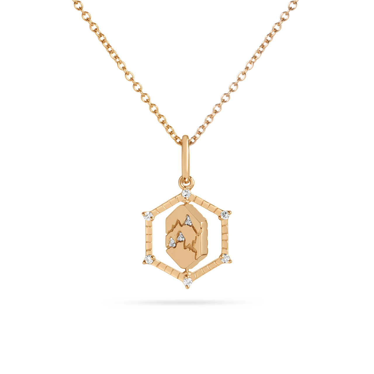 Diamond Mountain & Snowflake 13mm Flip Hexagon Medallion Necklace