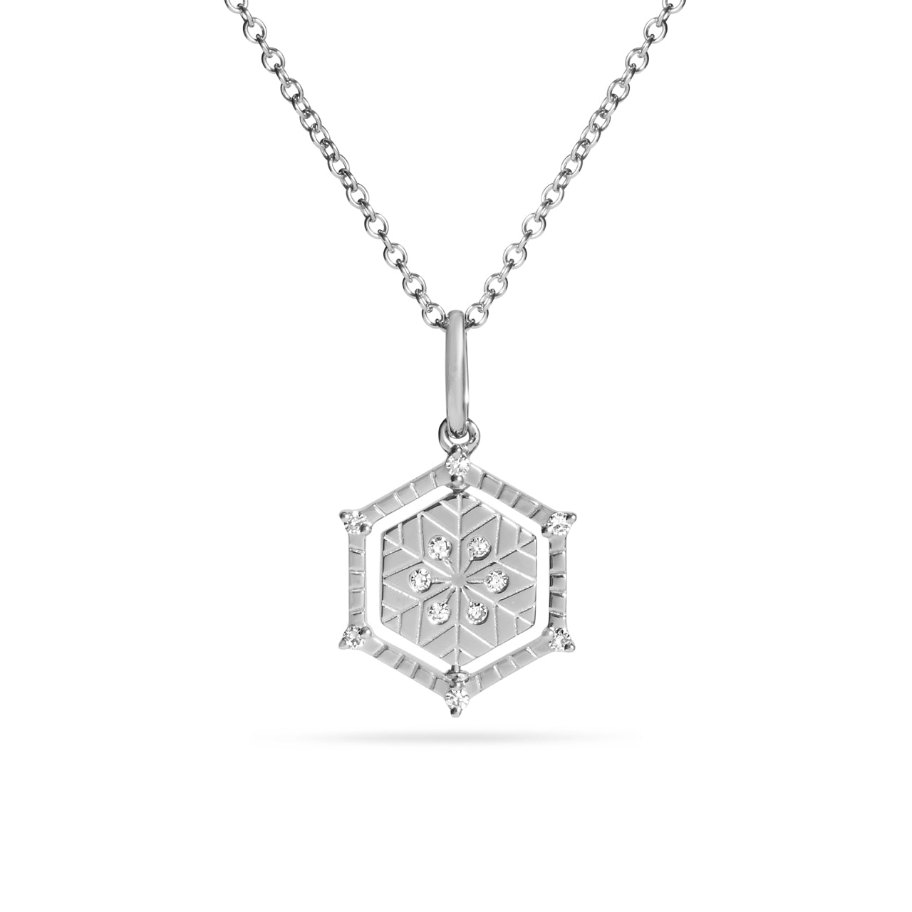 Diamond Mountain & Snowflake 13mm Flip Hexagon Medallion Necklace