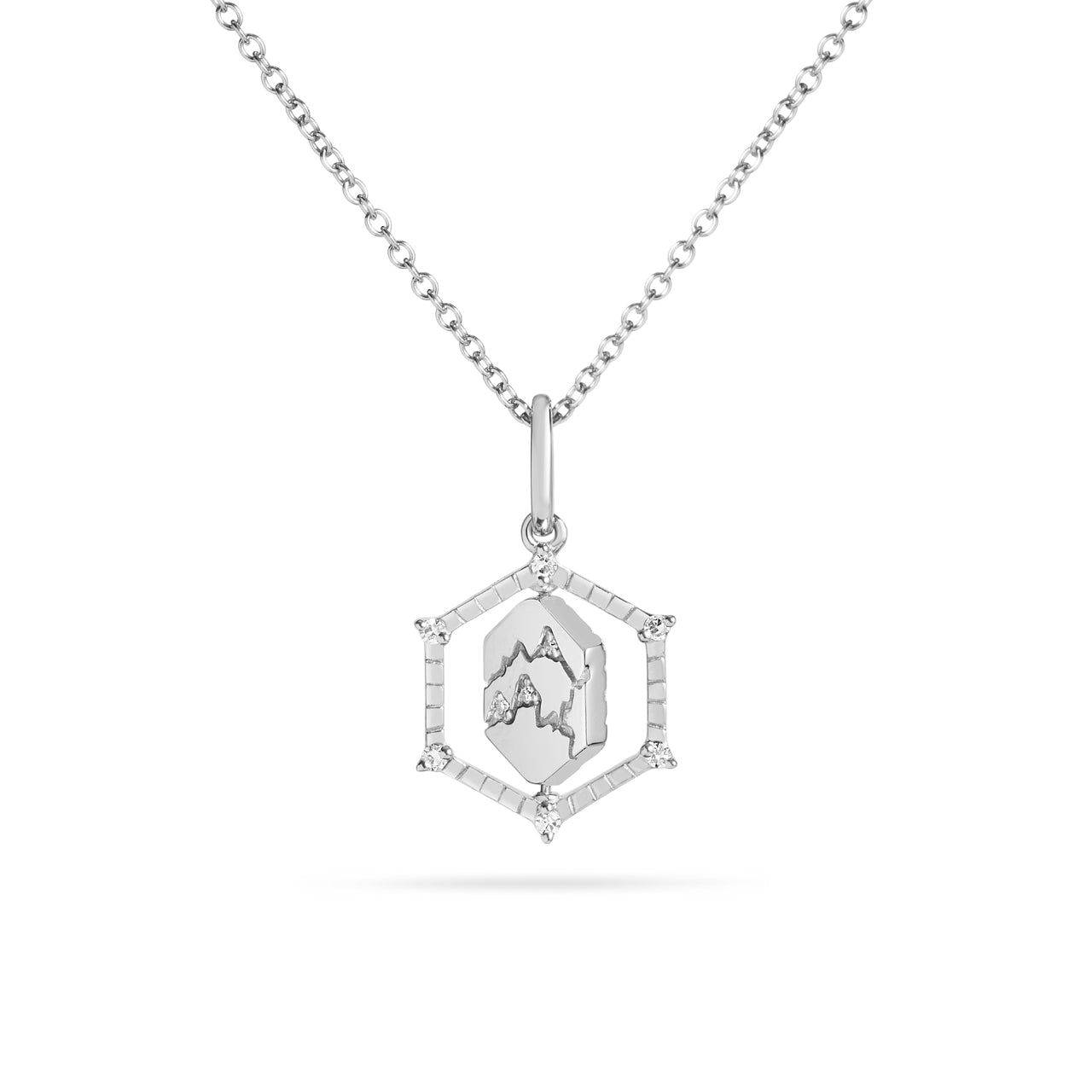 Diamond Mountain & Snowflake 13mm Flip Hexagon Medallion Necklace