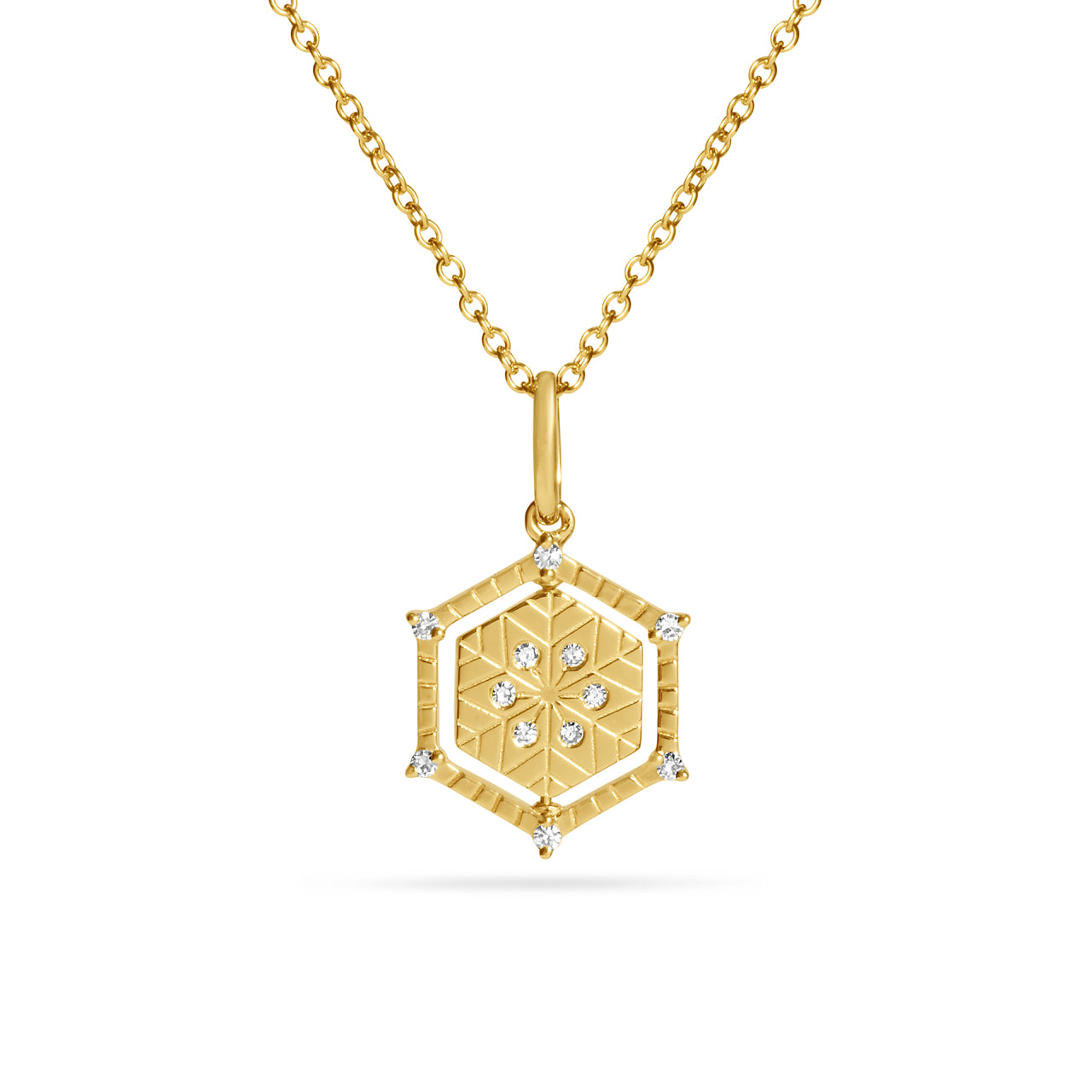 Diamond Mountain & Snowflake 13mm Flip Hexagon Medallion Necklace