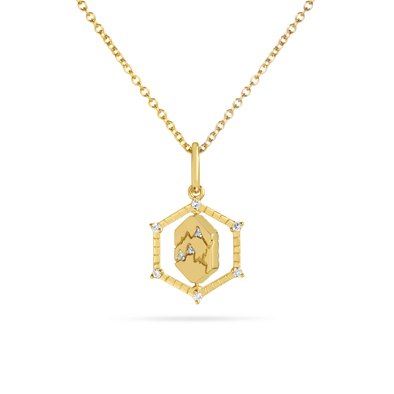 Diamond Mountain & Snowflake 13mm Flip Hexagon Medallion Necklace