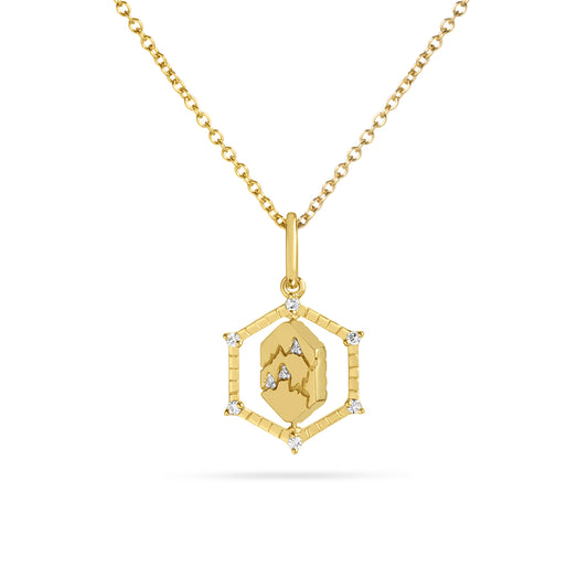 Diamond Mountain & Snowflake 13mm Flip Hexagon Medallion Necklace