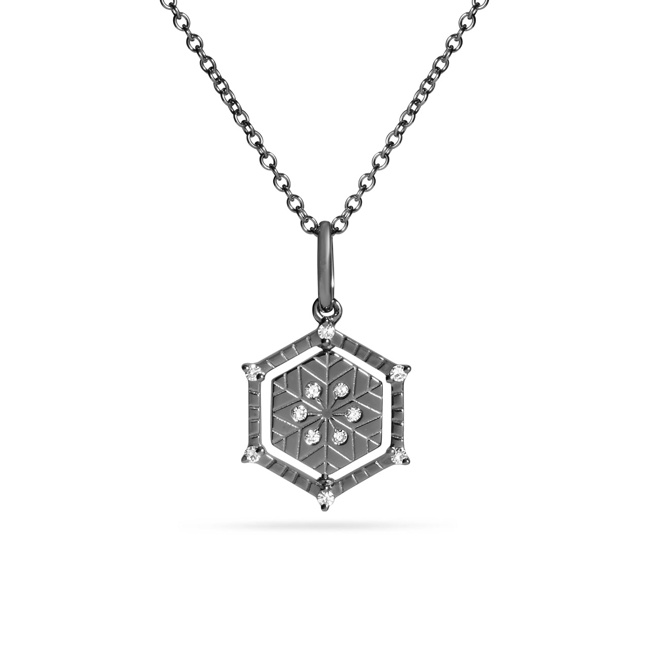 Diamond Mountain & Snowflake 13mm Flip Hexagon Medallion Necklace