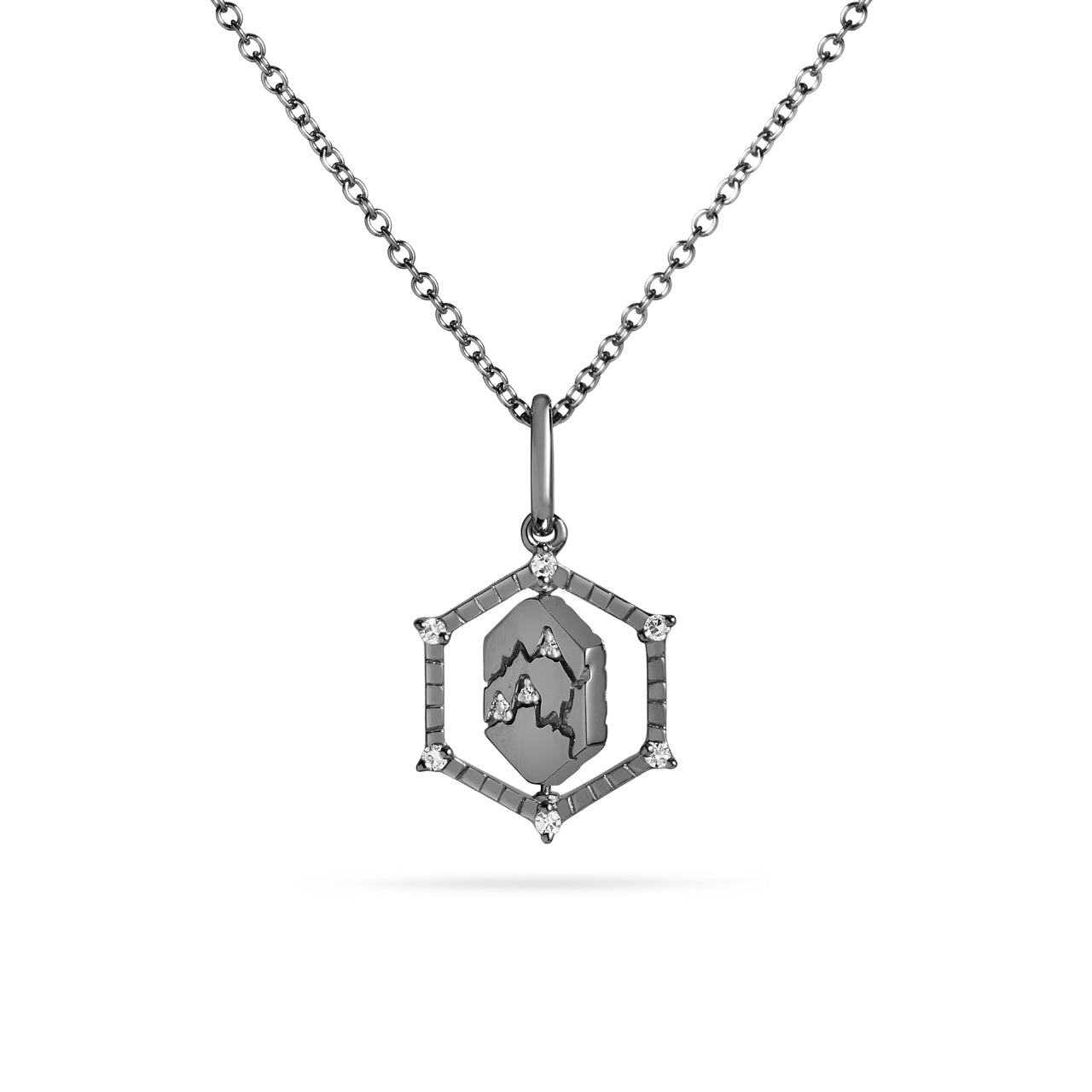 Diamond Mountain & Snowflake 13mm Flip Hexagon Medallion Necklace