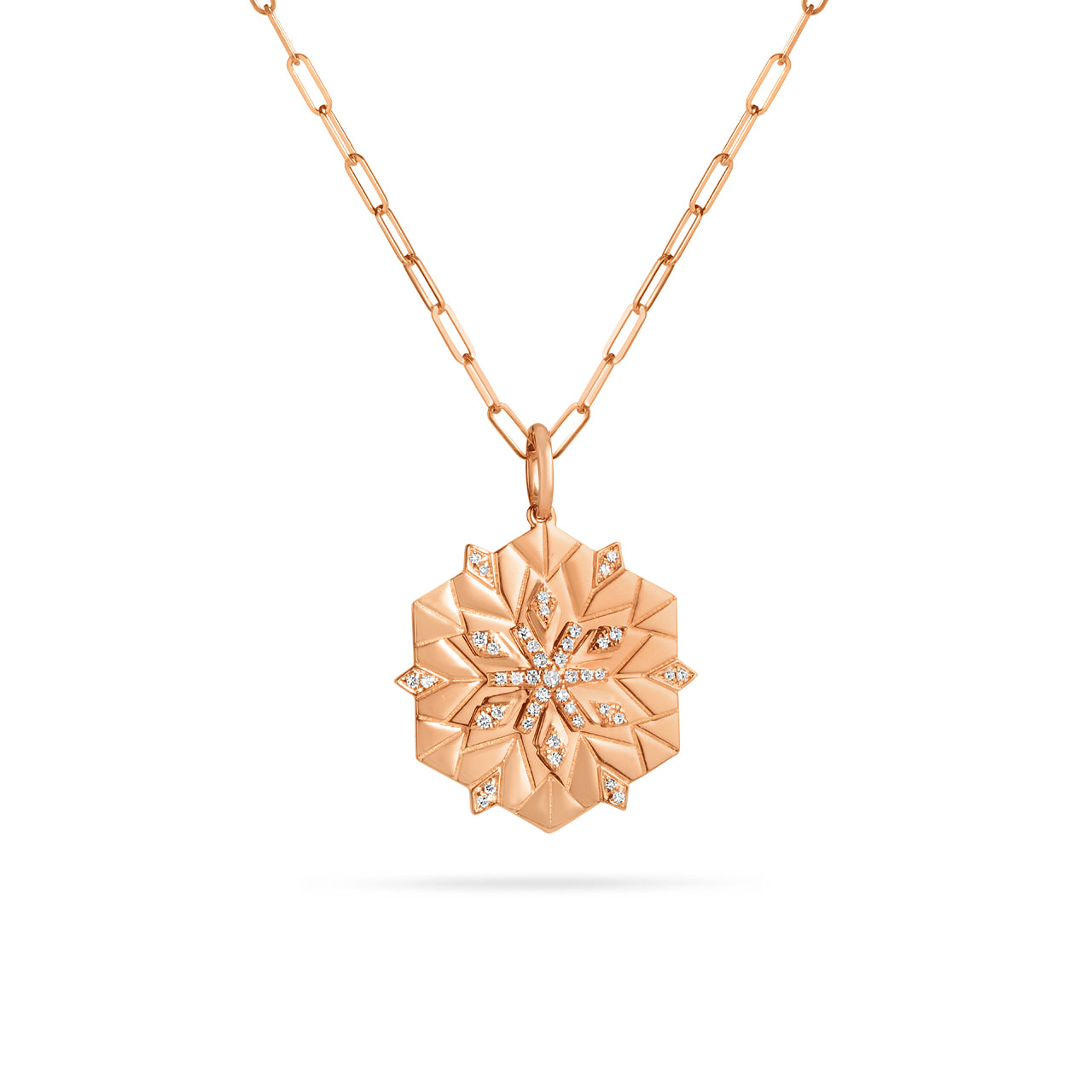 Diamond Snowflake Hexagon 20mm Medallion Necklace