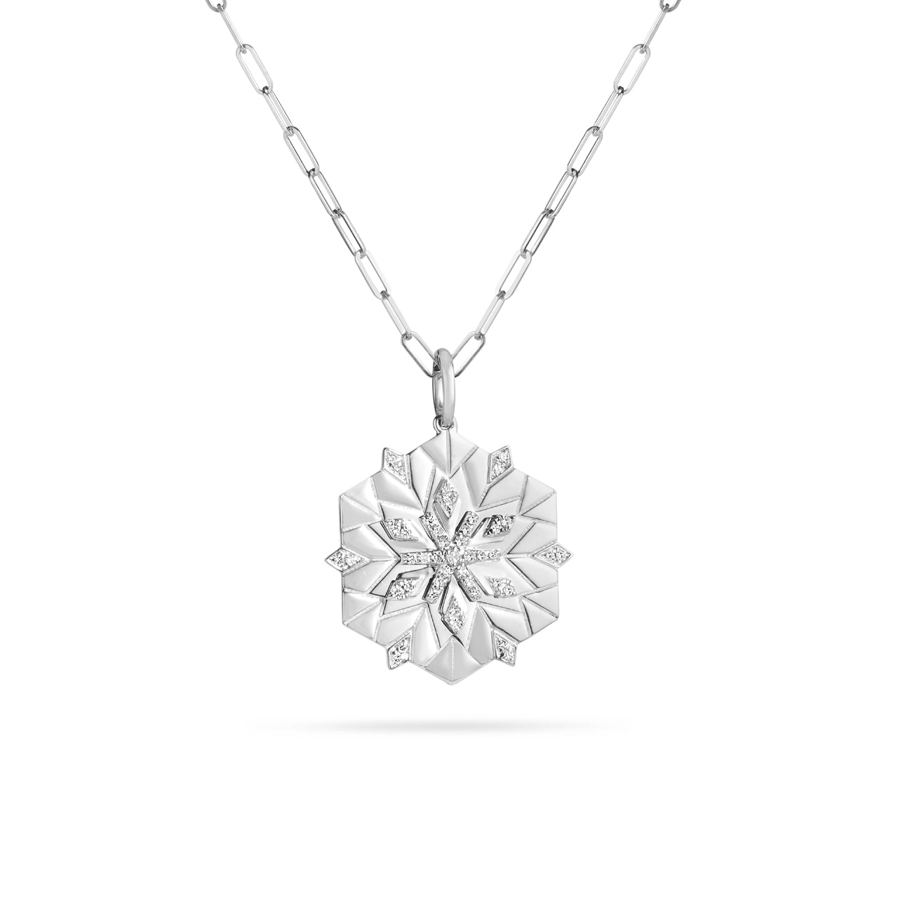 Diamond Snowflake Hexagon 20mm Medallion Necklace