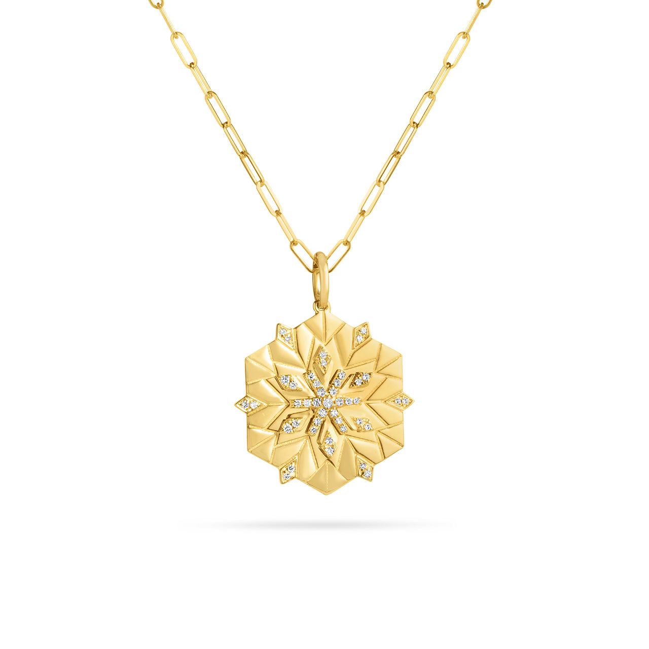 Diamond Snowflake Hexagon 20mm Medallion Necklace