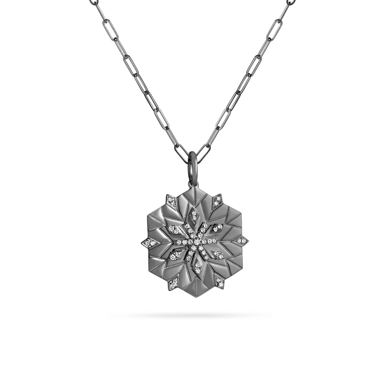 Diamond Snowflake Hexagon 20mm Medallion Necklace