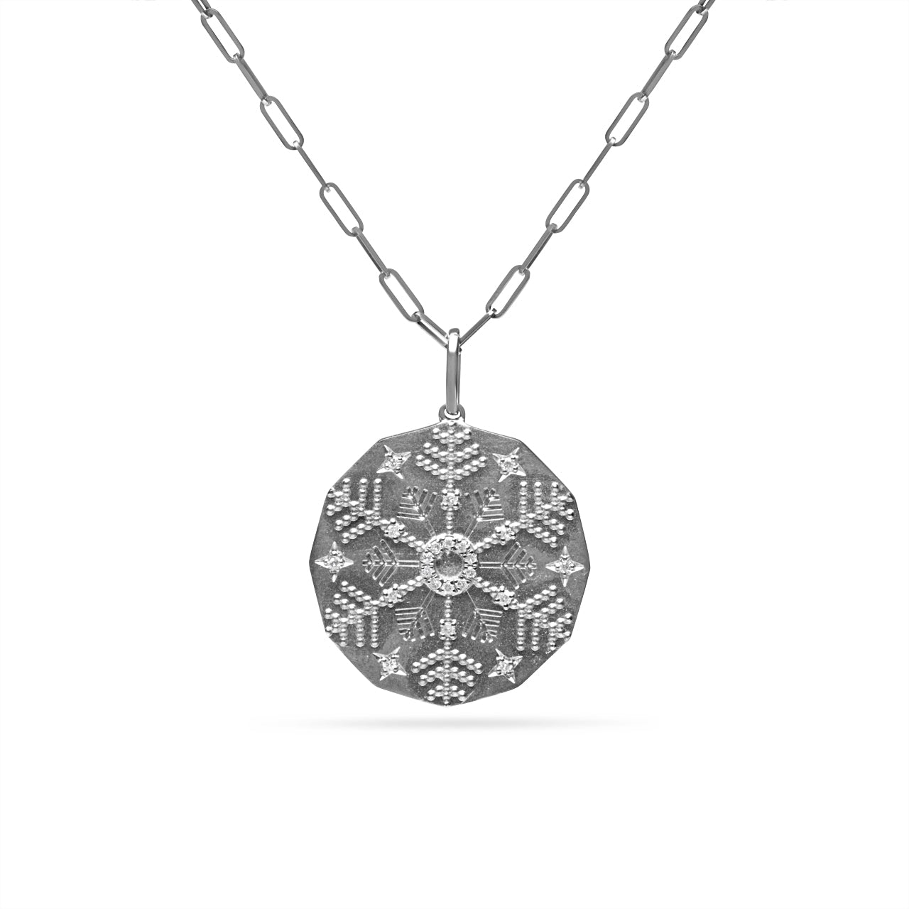 Diamond Snowflake 20mm Medallion Necklace