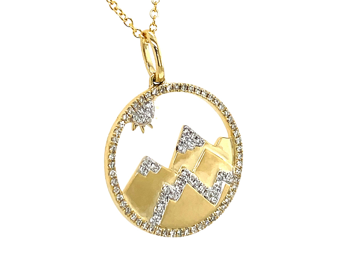 DIAMOND MOUNTAIN & SUN CUTOUT DISC PENDANT