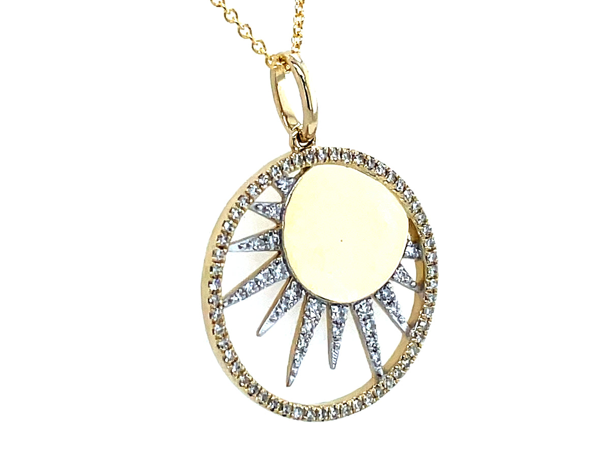 Diamond Sun Offset Cutout Disc Pendant,18mm, 18"/16"