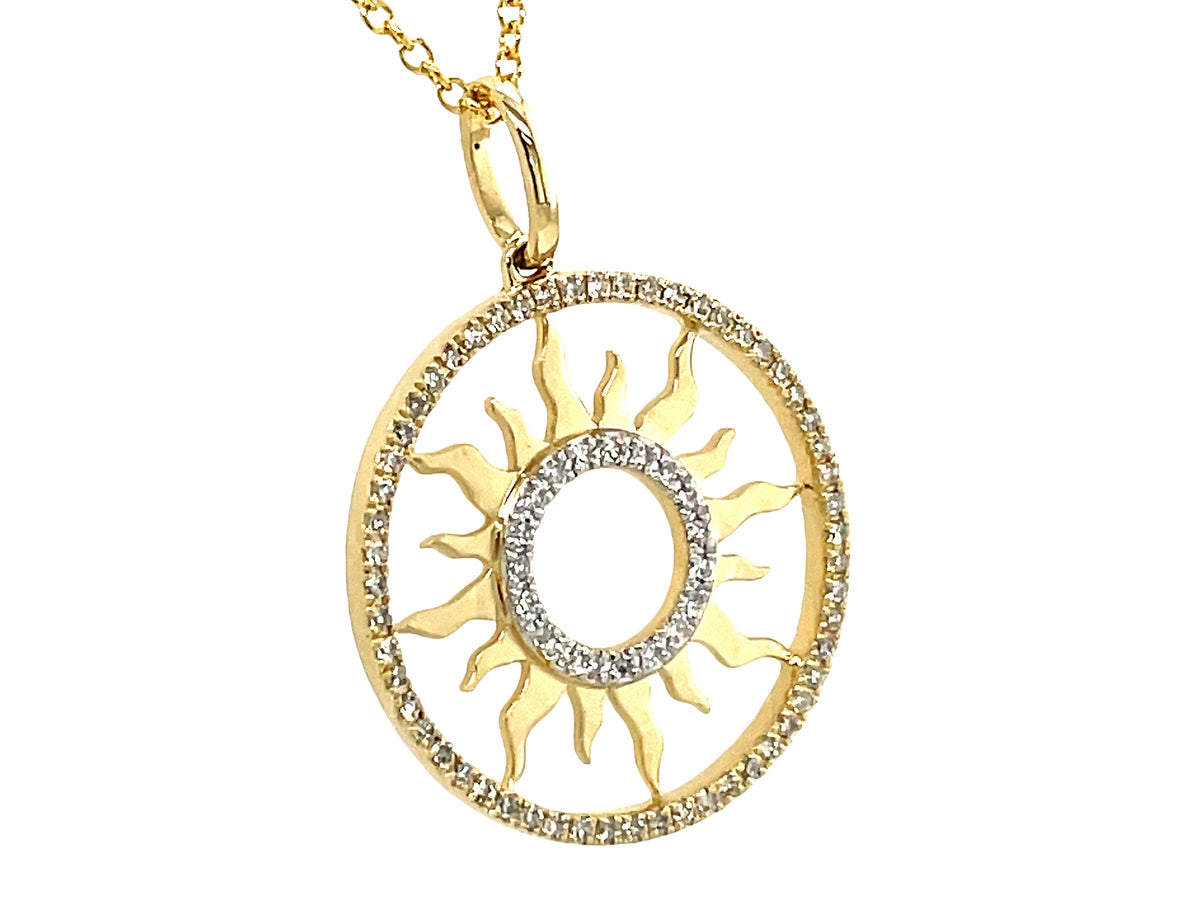 DIAMOND SUN CENTERED CUTOUT DISC PENDANT,18MM, 18"/16", 14KY SATIN