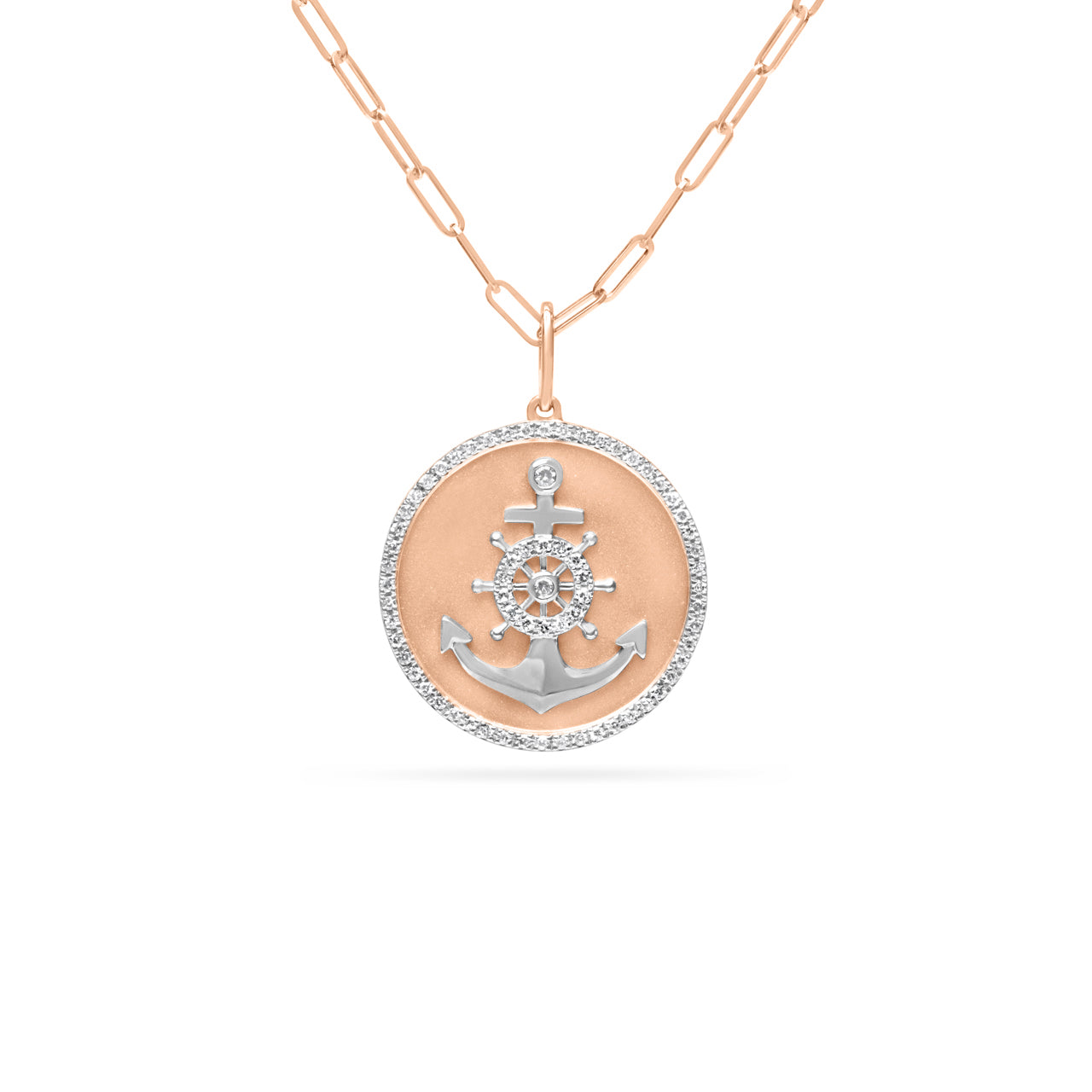 Diamond Anchor & Helm 18mm Medallion Necklace