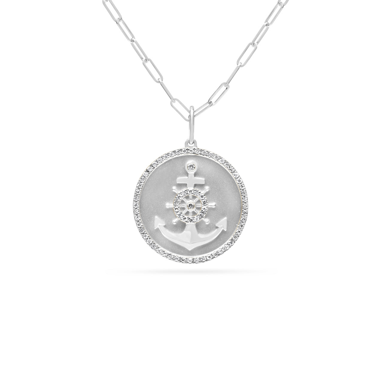 Diamond Anchor & Helm 18mm Medallion Necklace