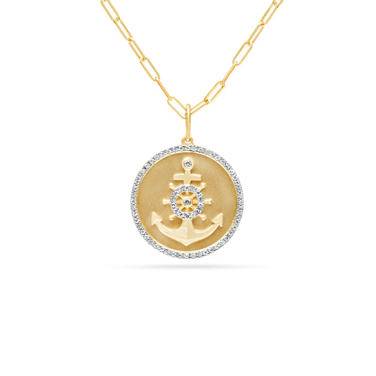 Diamond Anchor & Helm 18mm Medallion Necklace