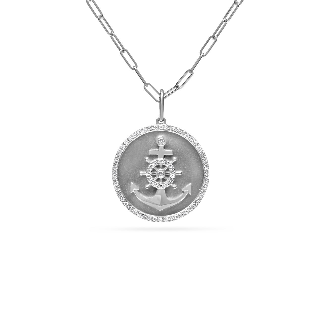 Diamond Anchor & Helm 18mm Medallion Necklace
