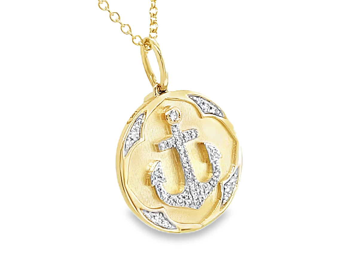 DIAMOND ANCHOR MEDALLION PENDANT, 18"/16"