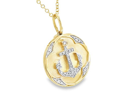 DIAMOND ANCHOR MEDALLION PENDANT, 18"/16"