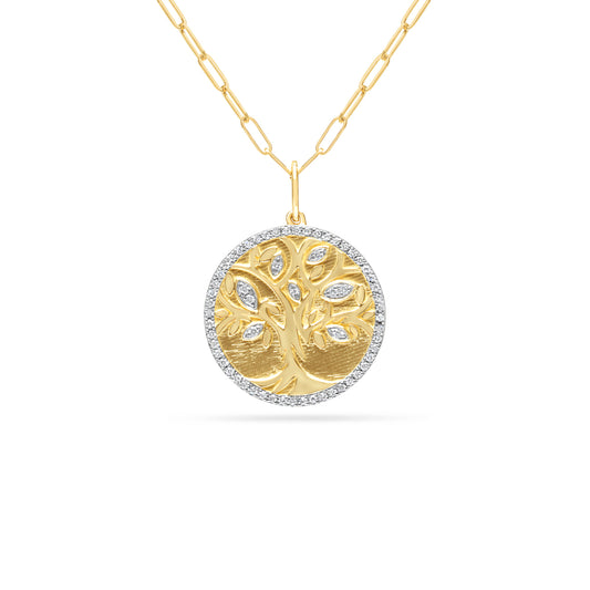 Diamond Tree of Life 18mm Medallion Necklace