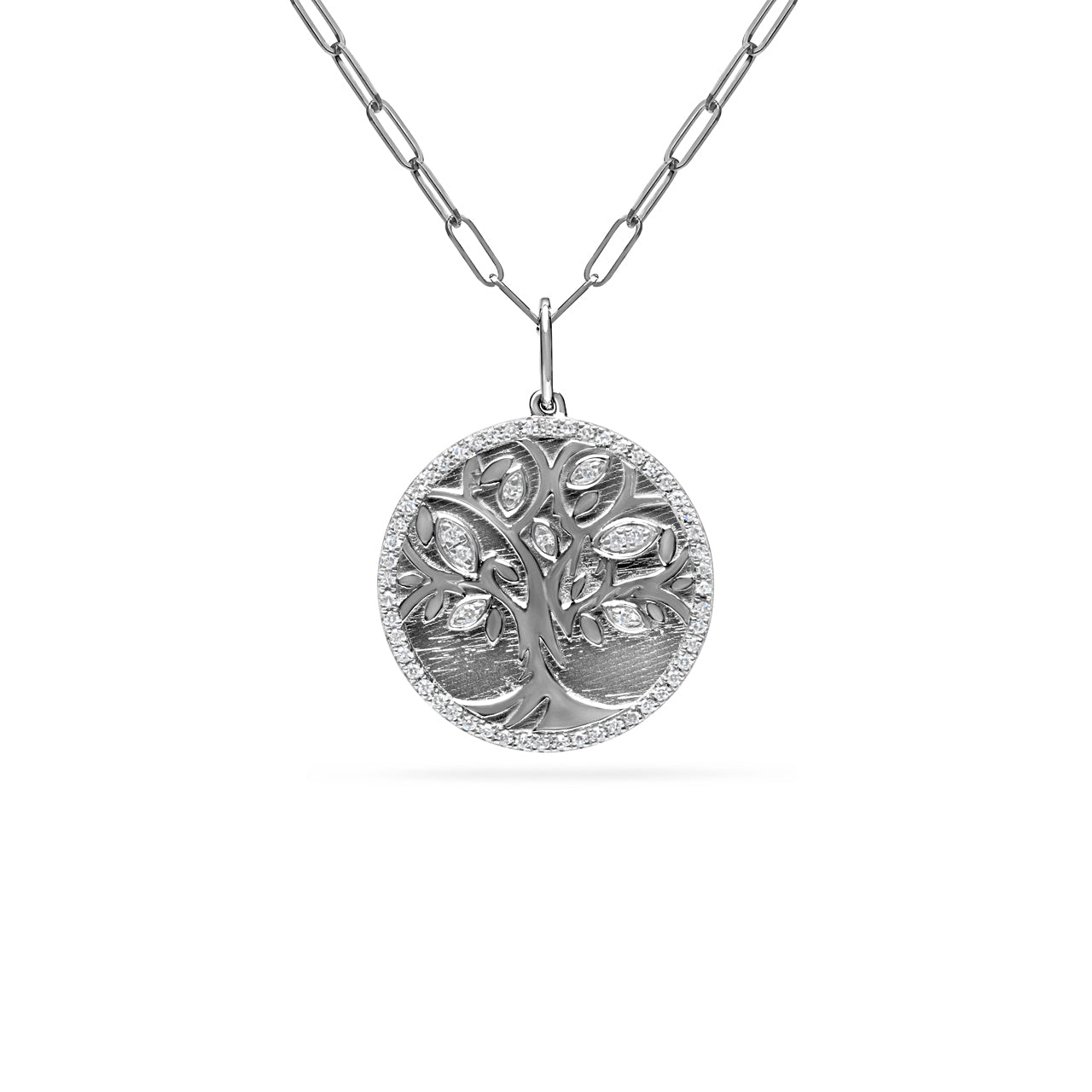 Diamond Tree of Life 18mm Medallion Necklace