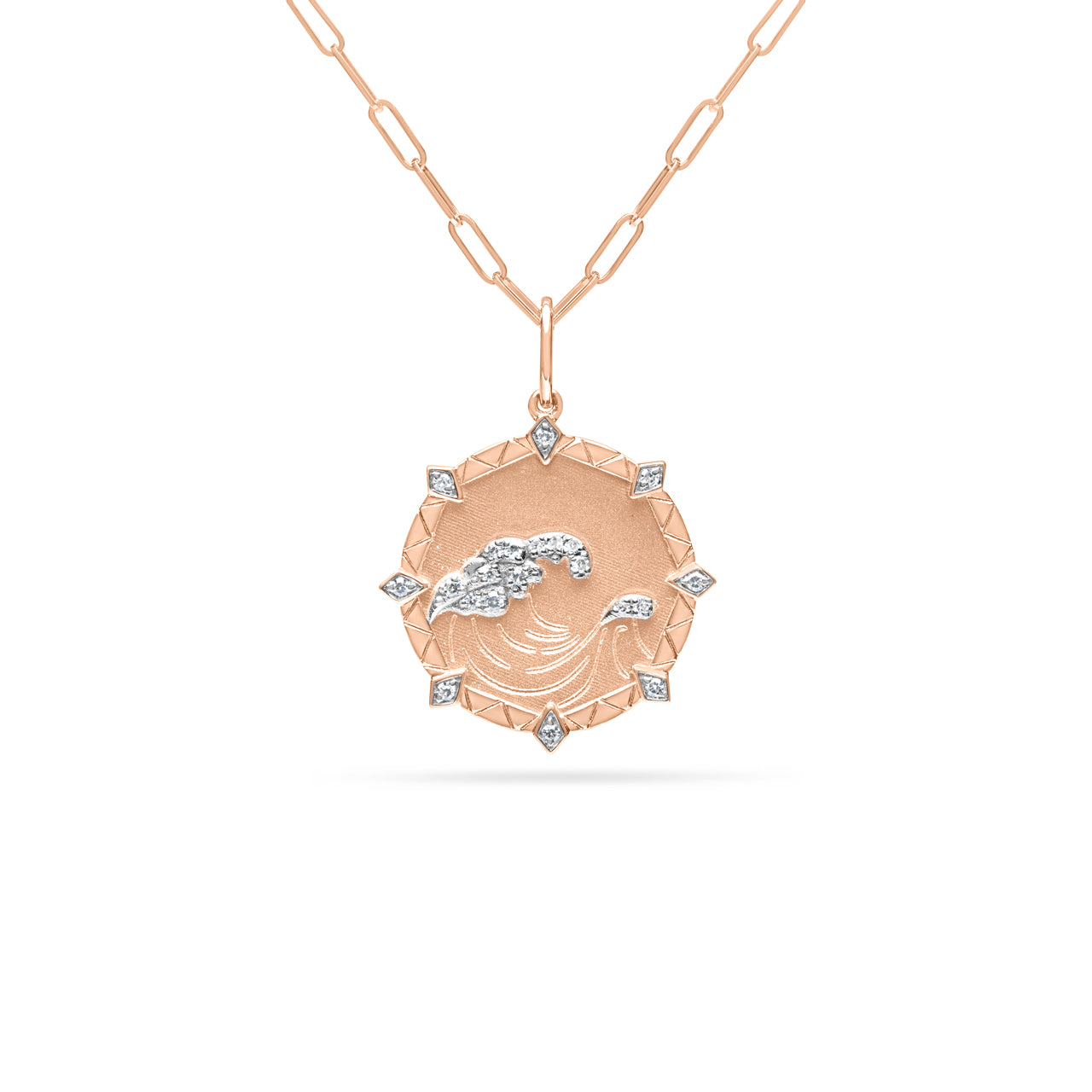 Diamond Ocean Wave 18mm Medallion Necklace