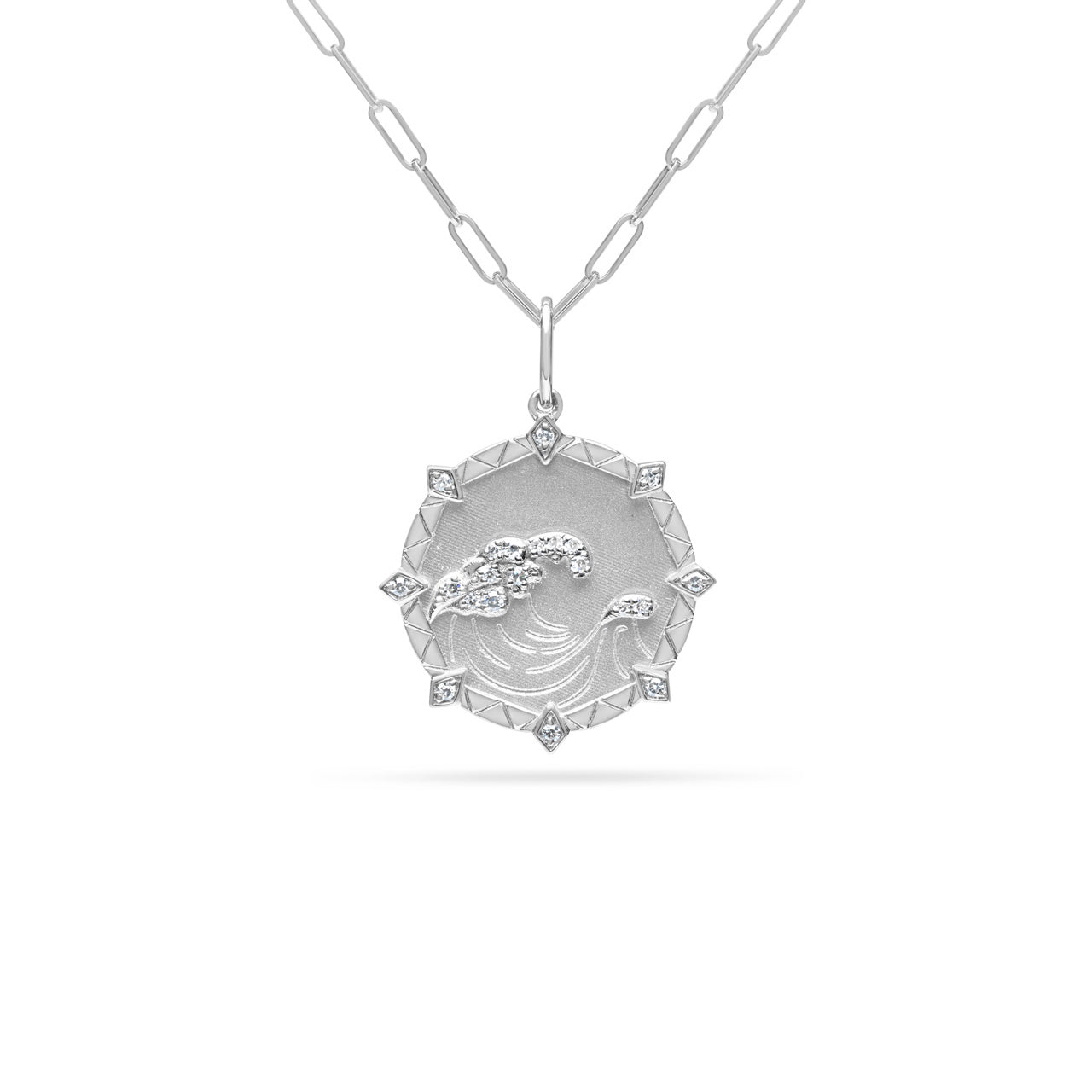 Diamond Ocean Wave 18mm Medallion Necklace