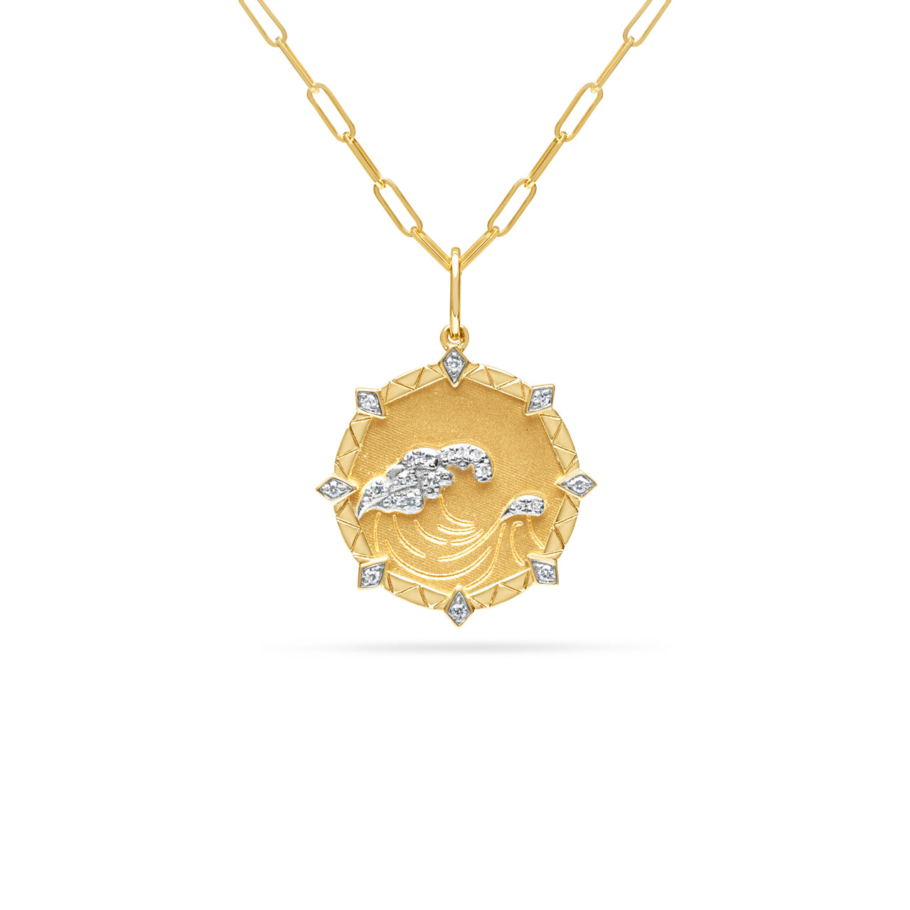 Diamond Ocean Wave 18mm Medallion Necklace
