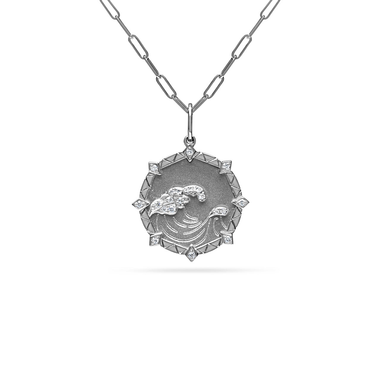 Diamond Ocean Wave 18mm Medallion Necklace