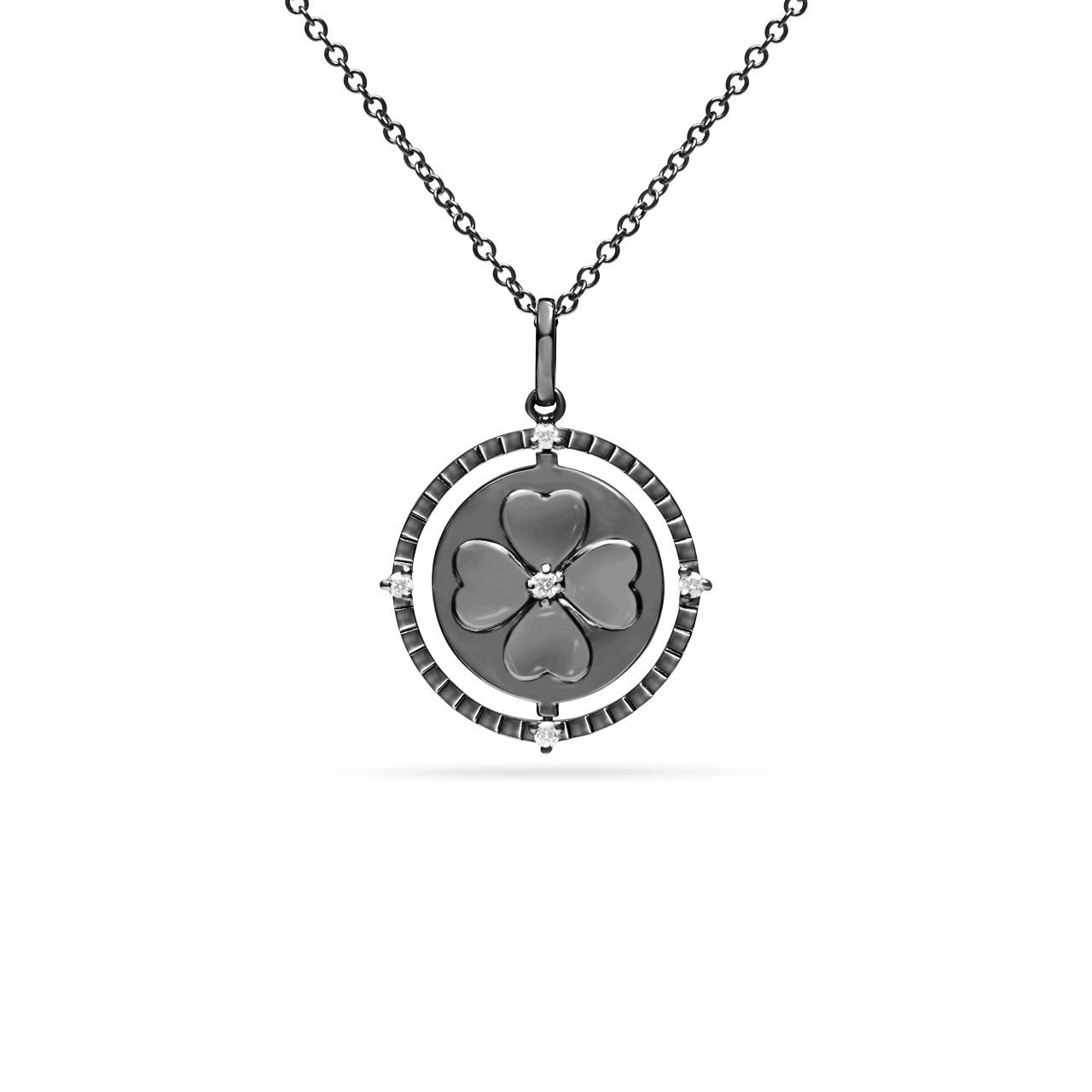 Diamond Heart Clover Flip Medallion Necklace