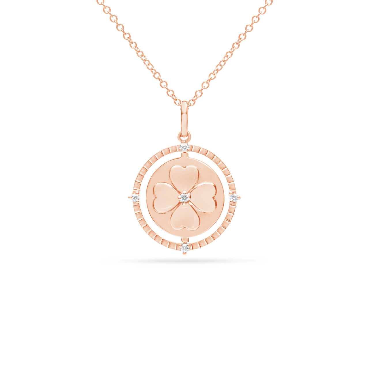 Diamond Heart Clover Flip Medallion Necklace