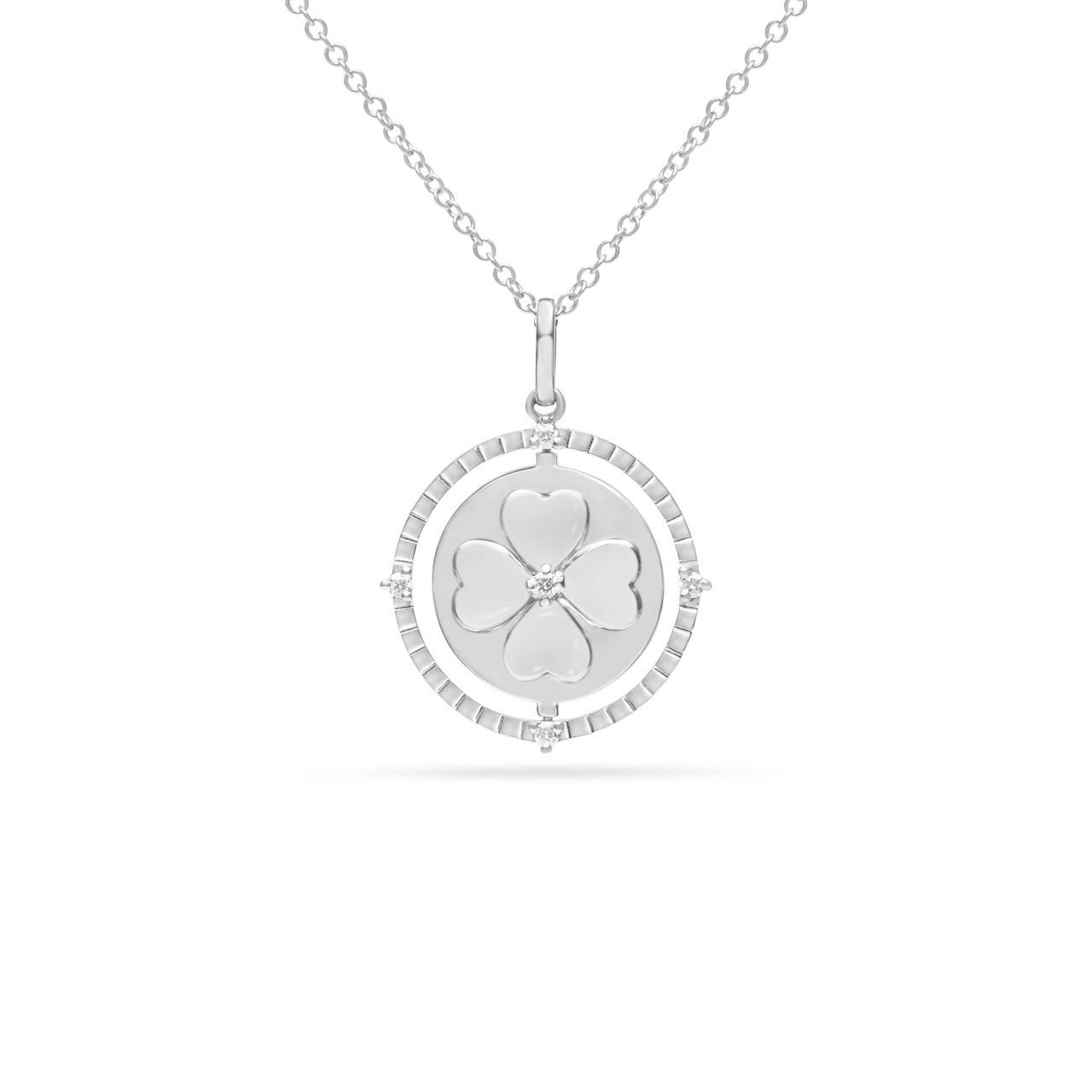 Diamond Heart Clover Flip Medallion Necklace