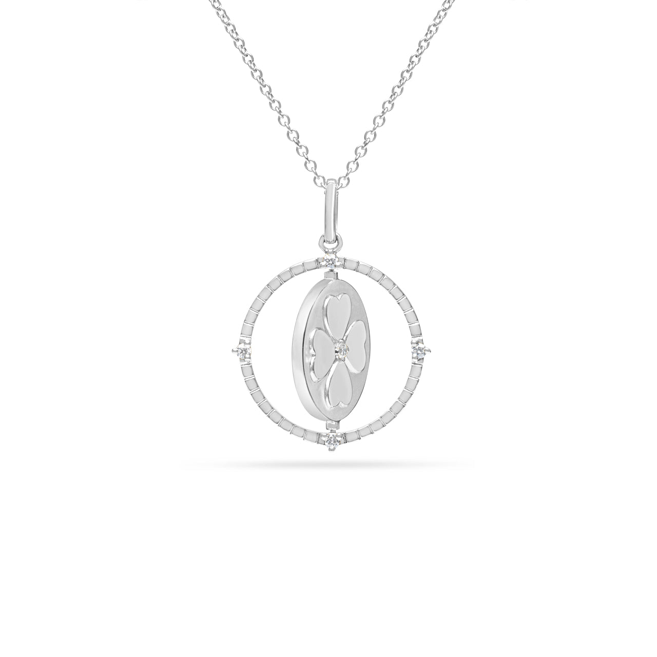 Diamond Heart Clover Flip Medallion Necklace