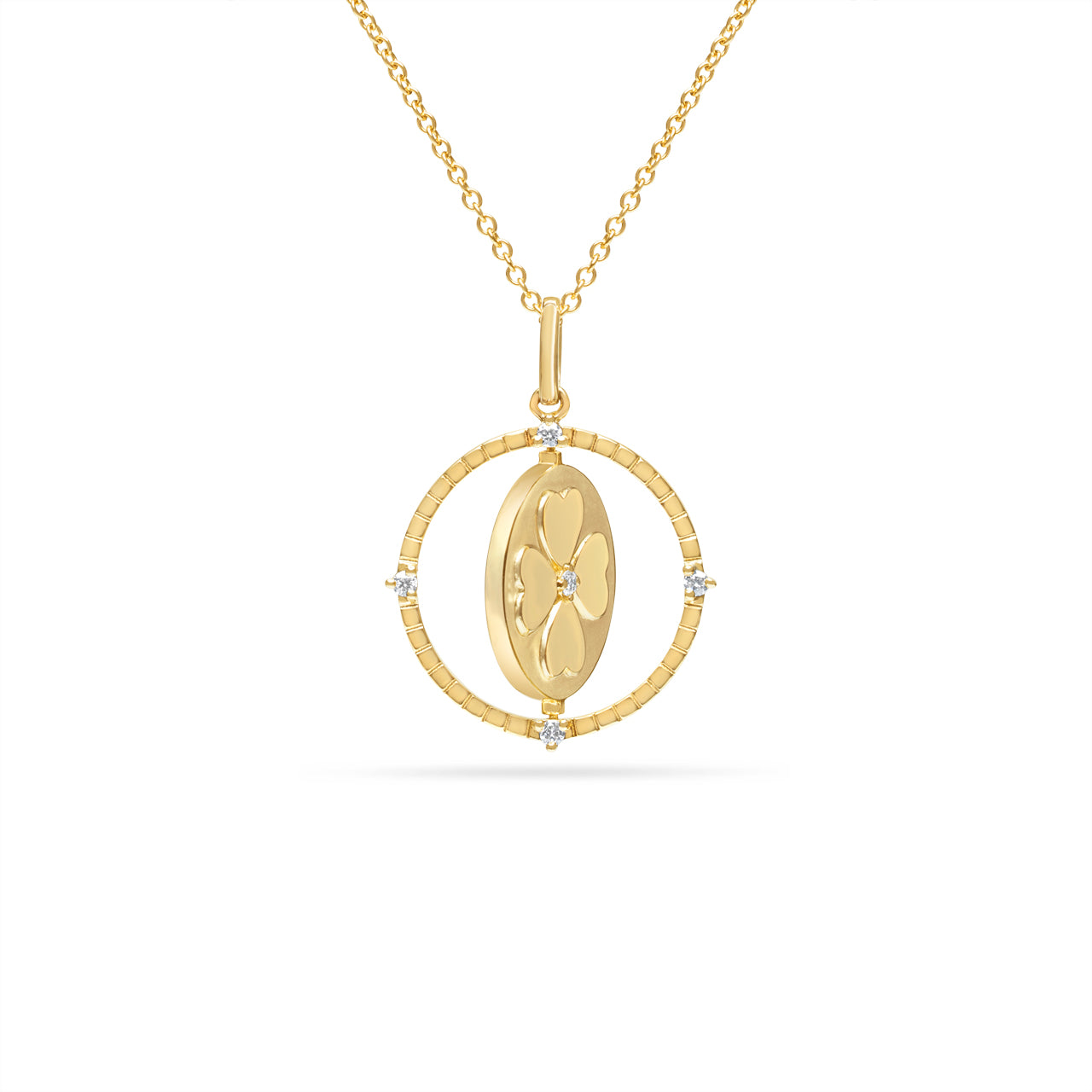 Diamond Heart Clover Flip Medallion Necklace