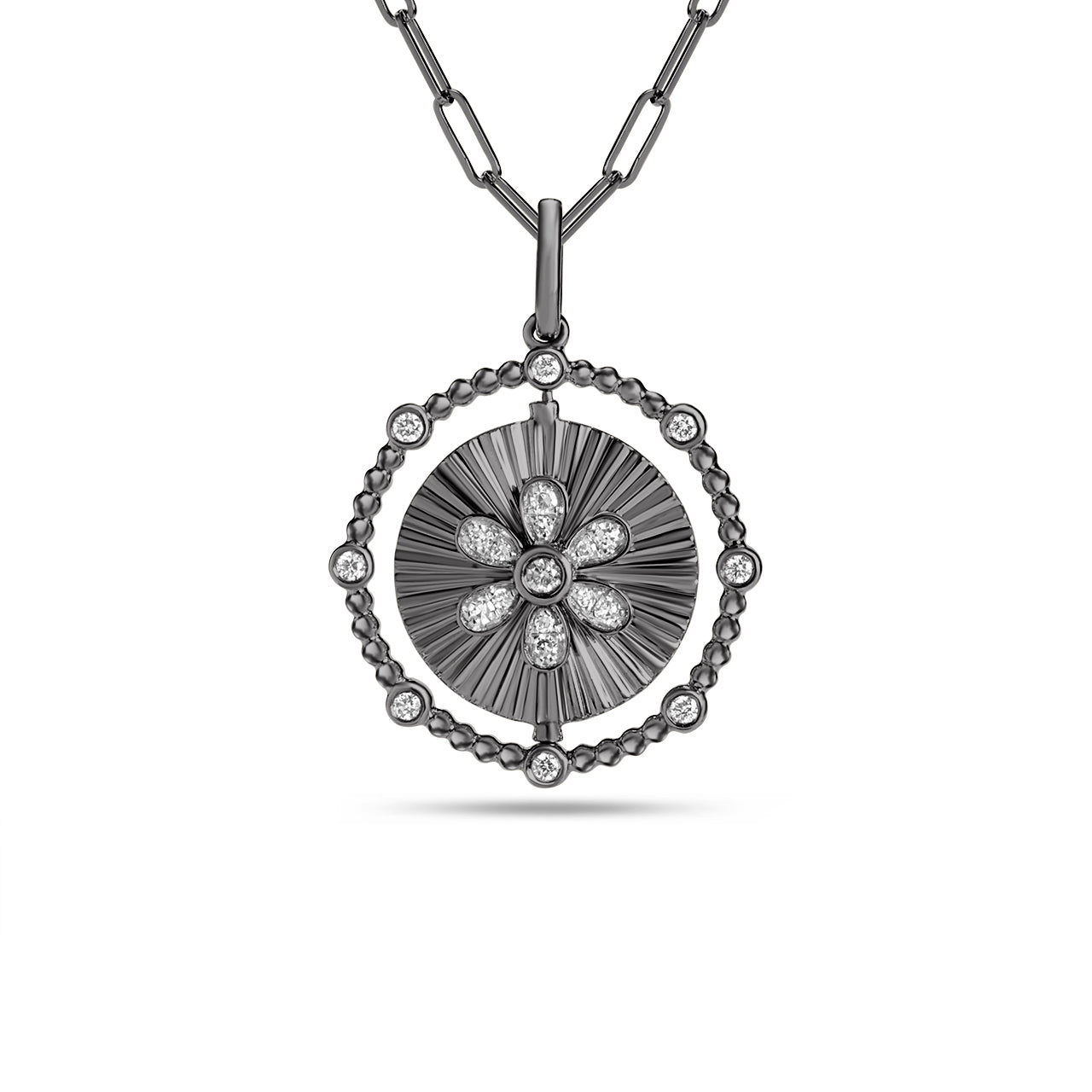 Diamond Butterfly & Flower Flip Medallion Necklace