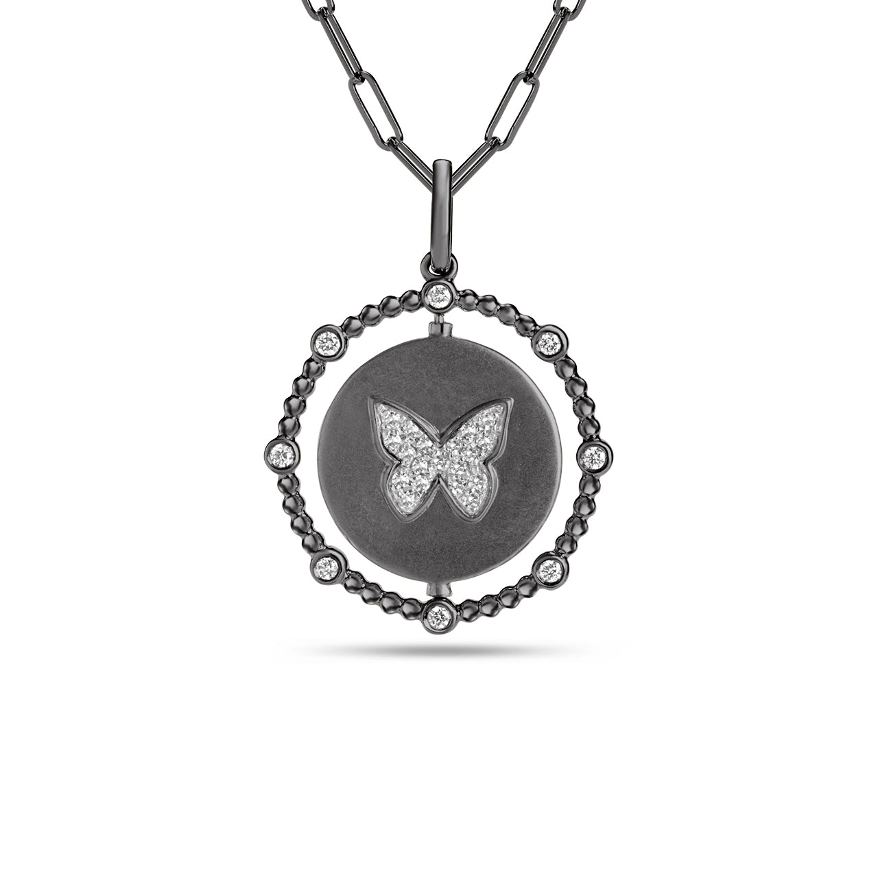 Diamond Butterfly & Flower Flip Medallion Necklace