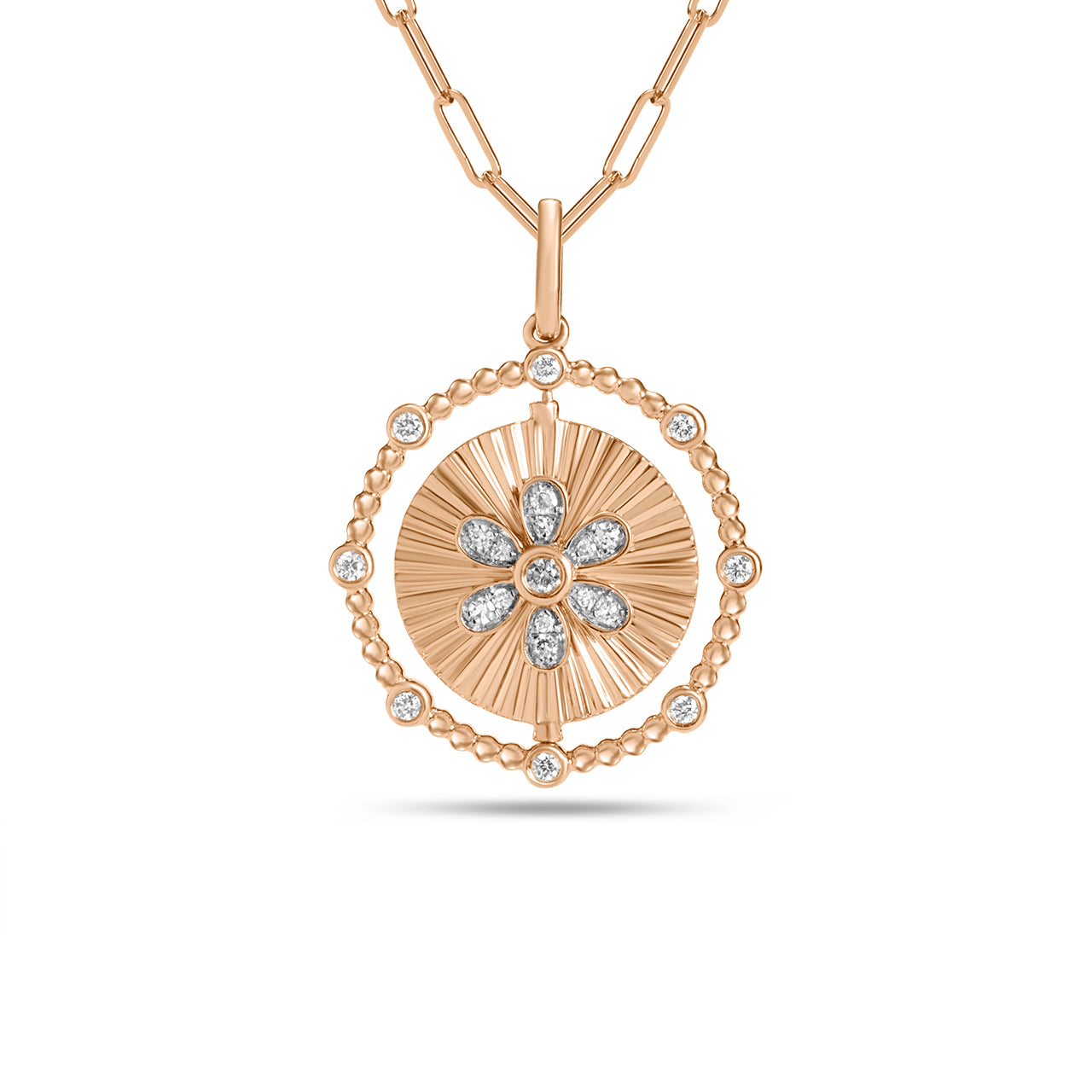 Diamond Butterfly & Flower Flip Medallion Necklace