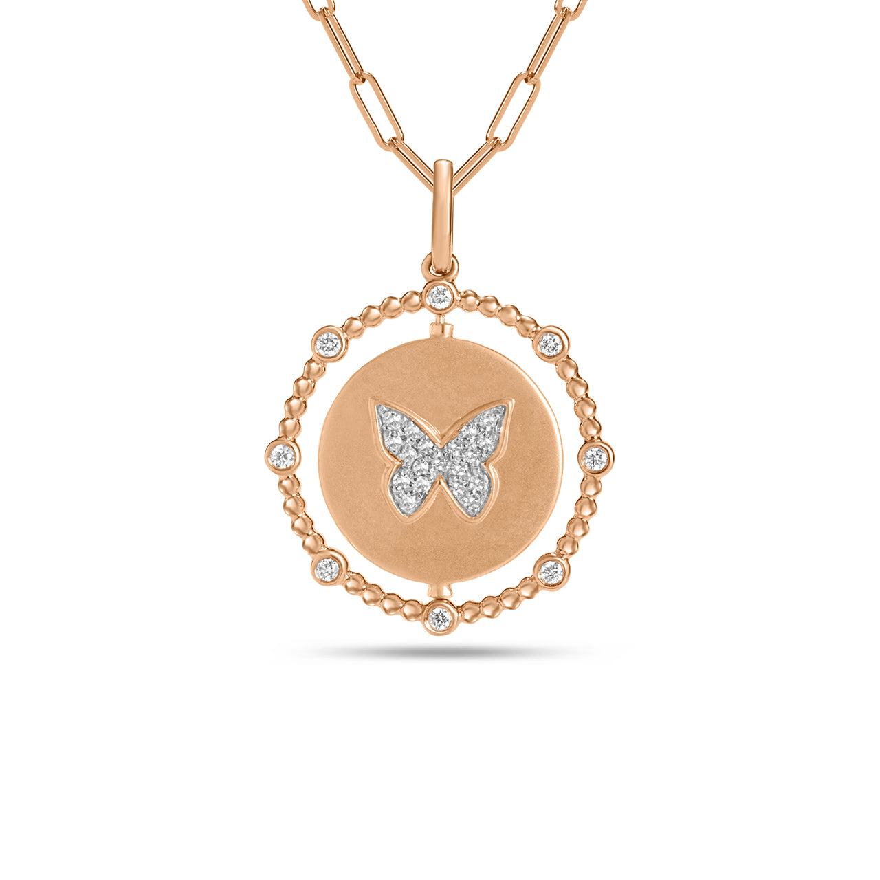 Diamond Butterfly & Flower Flip Medallion Necklace