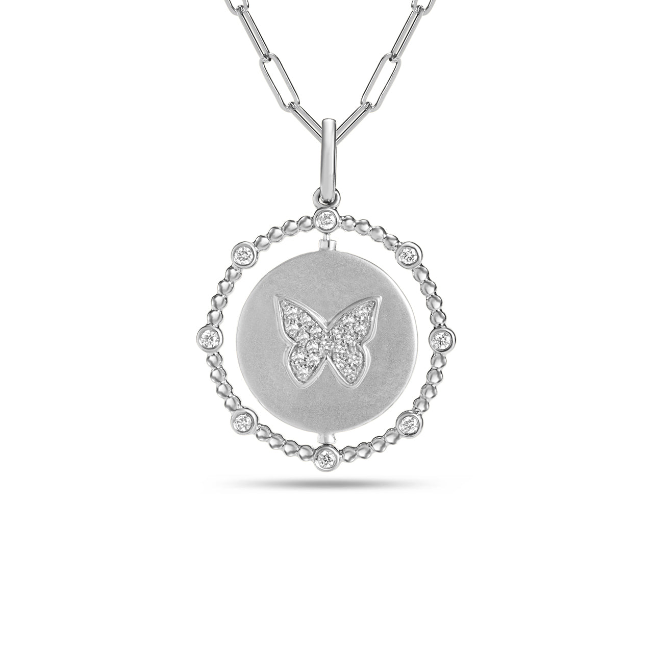 Diamond Butterfly & Flower Flip Medallion Necklace