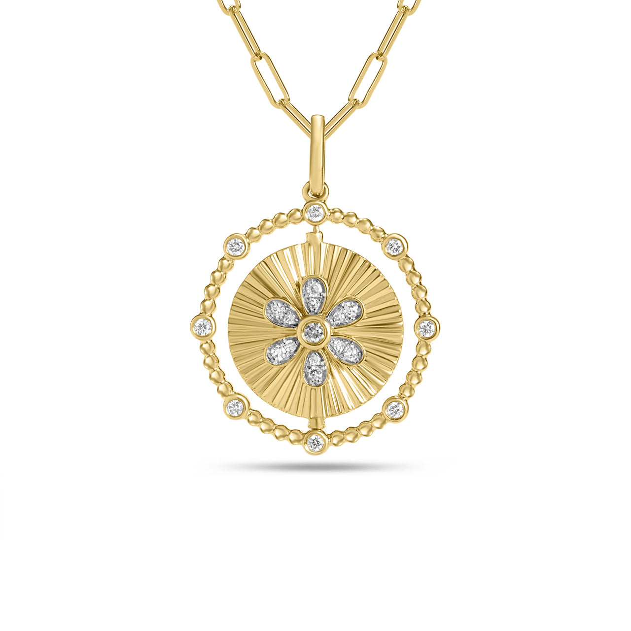 Diamond Butterfly & Flower Flip Medallion Necklace