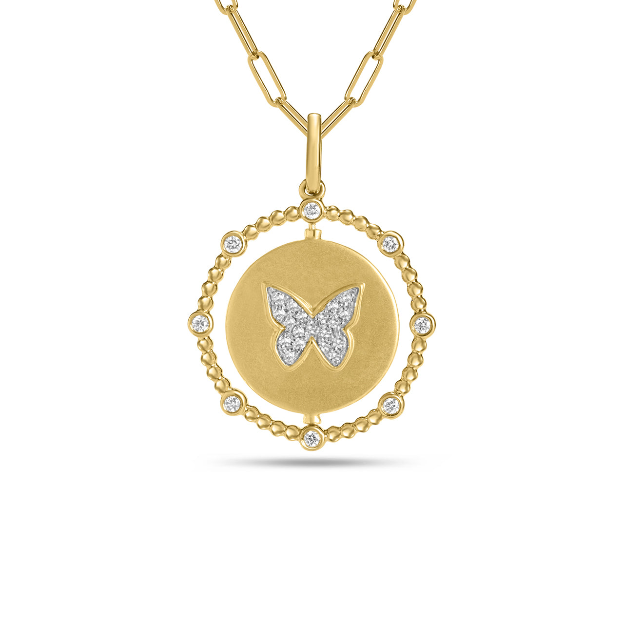 Diamond Butterfly & Flower Flip Medallion Necklace