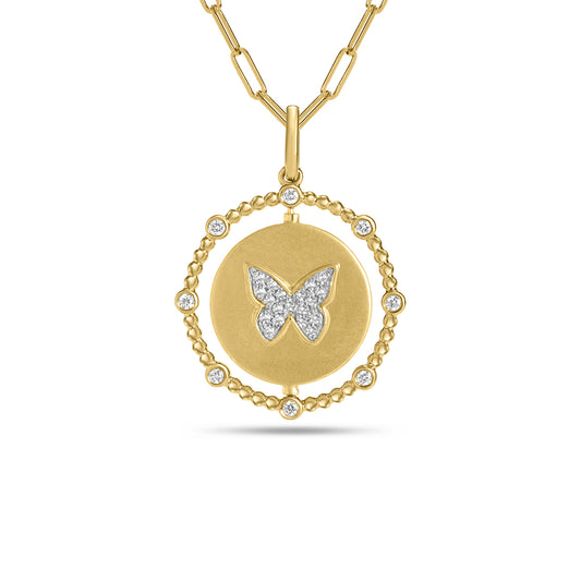 Diamond Butterfly & Flower Flip Medallion Necklace