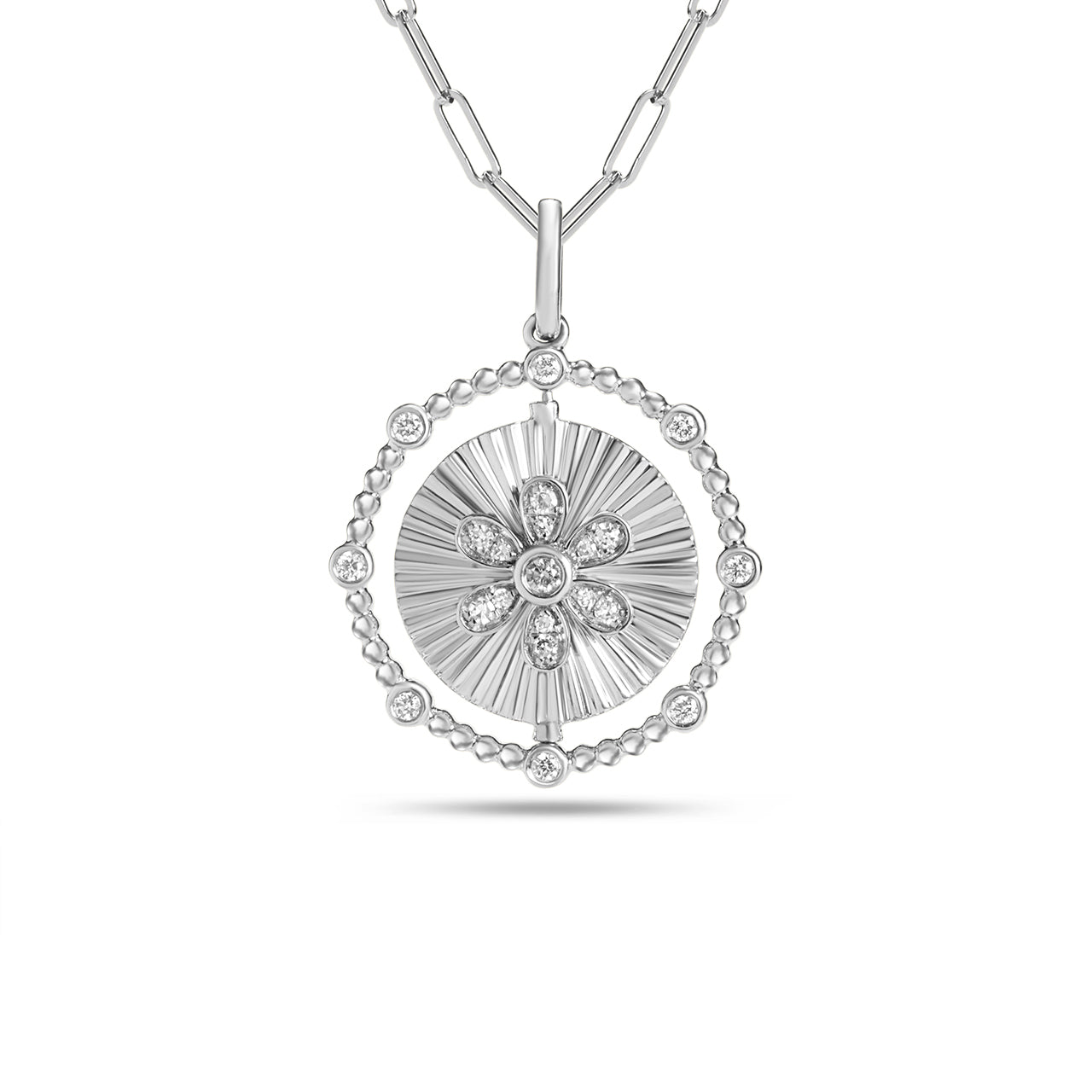 Diamond Butterfly & Flower Flip Medallion Necklace