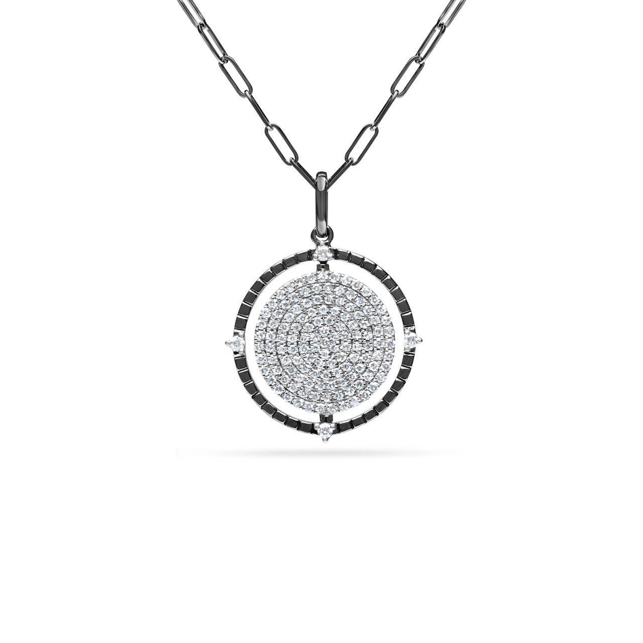 Black & White Diamond Flip Medallion Necklace