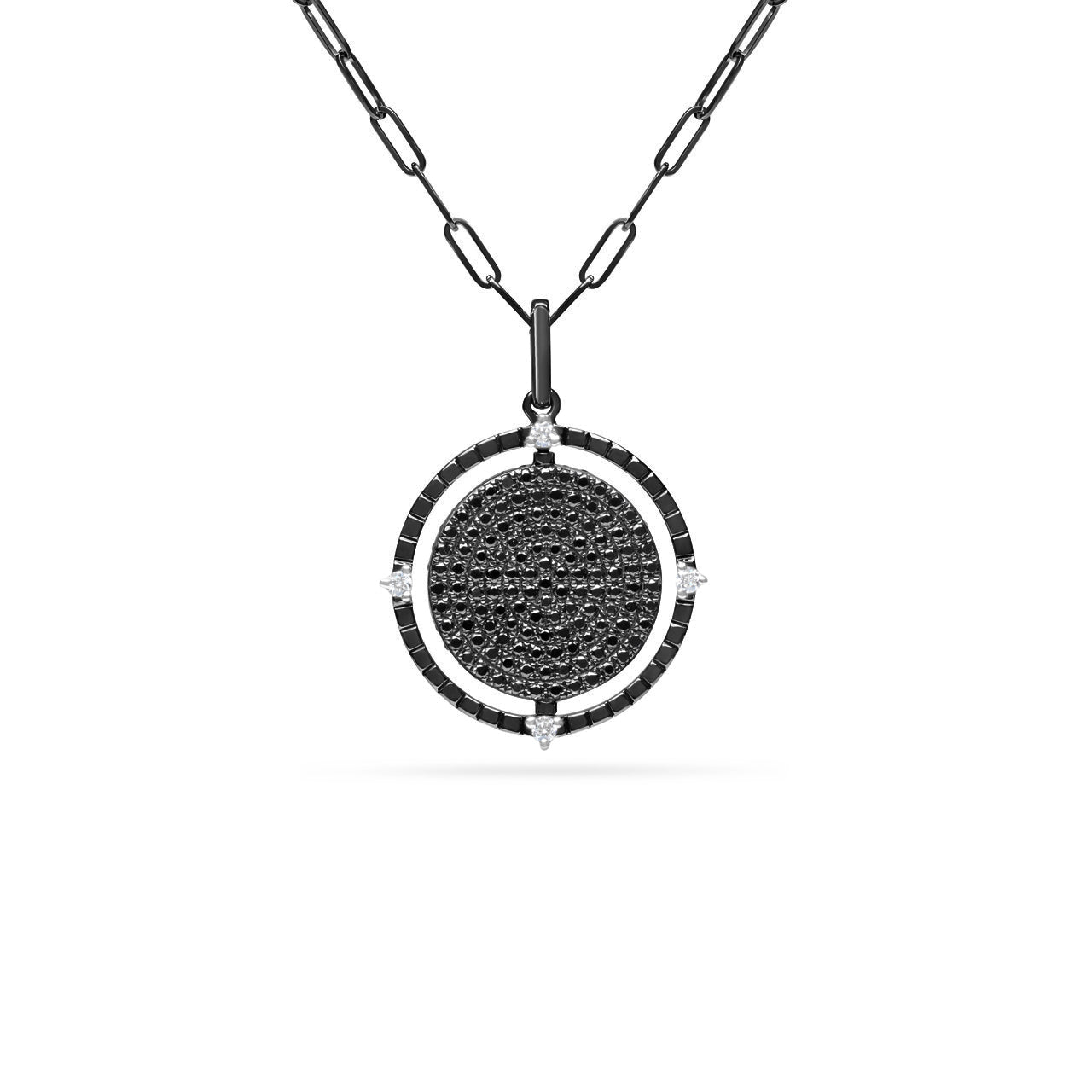 Black & White Diamond Flip Medallion Necklace