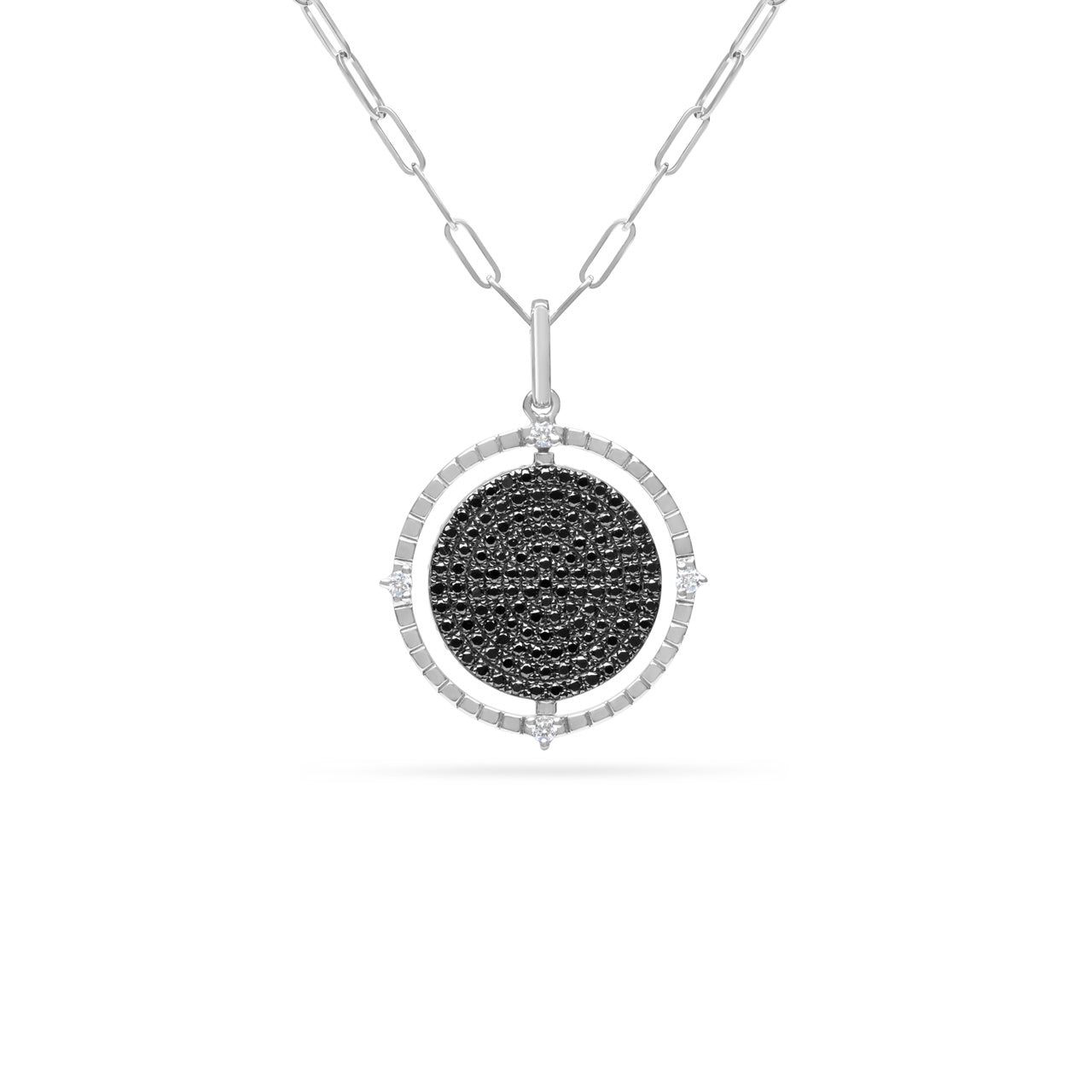 Black & White Diamond Flip Medallion Necklace