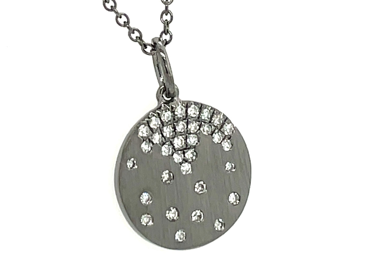 DIAMOND FLUSH SET DISC PENDANT, 18"/16", SATIN FINISH, 14K BLACK FINISH (N)
